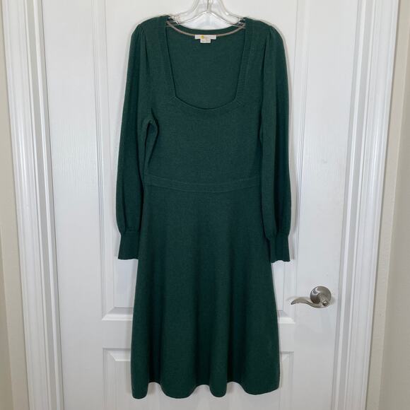 Boden Square Neck Sweater Dress Deep Green Wool Alpaca Long Sleeve Midi 10 - Picture 2 of 5